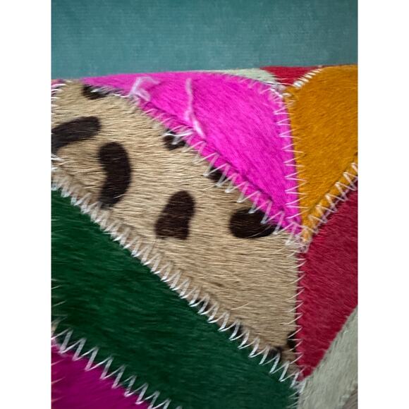 Cowhide Patchwork Decorative Pillow Cover colorful fun unique bright 18” - Picture 14 of 16